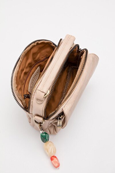 Levidor Geantă de umăr cu detalii din piatră, accesoriu bej-gri