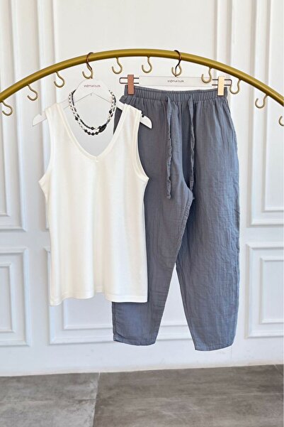 Yağmur Butik Παντελόνι Μουσελίνας με φαρδιά μπατζάκια σε χρώμα καρότο