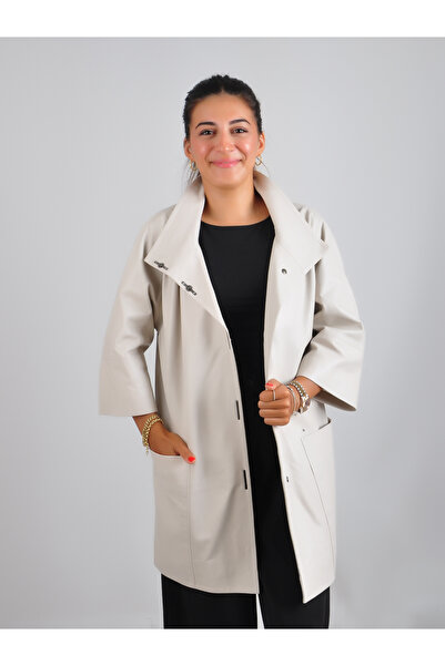 shop معطف من جلد الخروف الأصلي مقاس كبير مع حزام بزر كبس