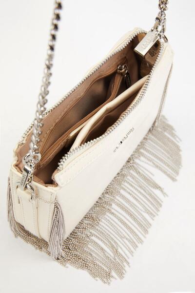 Levidor Beige Tassel Detail Shoulder Bag