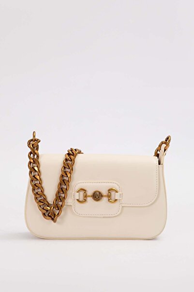 Levidor Beige Wide Chain Accessory Shoulder Bag