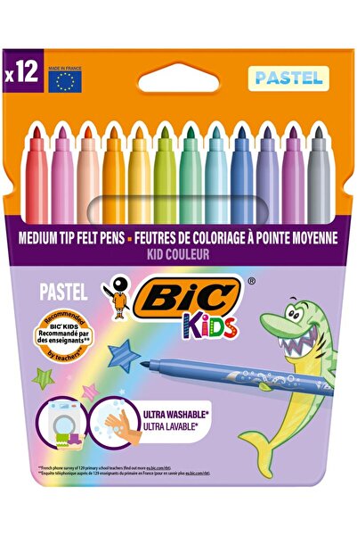 Bic Set 12 markere colorate ultralavabile Kid Couleur Pastel, Multicolor