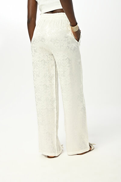 Orfeo Negro KADIN EKRU RENK DESENLİ BOL PAÇA BELİ LASTİKLİ PANTOLON