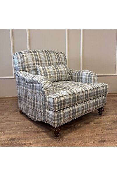 Hanel Mobilya ENGLİSH ARM BERJER Gri Ekose Tekli Koltuk