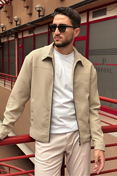 inpool Ανδρικό, με σχέδιο με ραβδώσεις, γιακάς πουκάμισου, άνετο κόψιμο, εποχιακό-ανοιξιάτικο μπουφάν 618