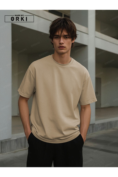 EFFRENATU Power Fit – Oversize Μπεζ Μπλουζάκι & Μαύρο Παντελόνι Jogger Ανδρικ...