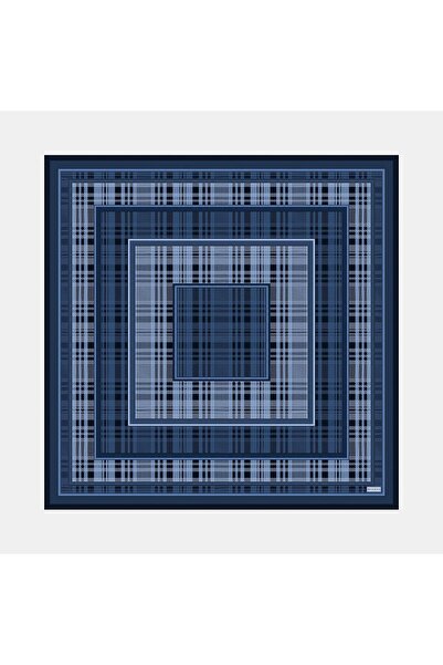 Vakko Ekose Desenli Tivil İpek Eşarp 40799-Lacivert