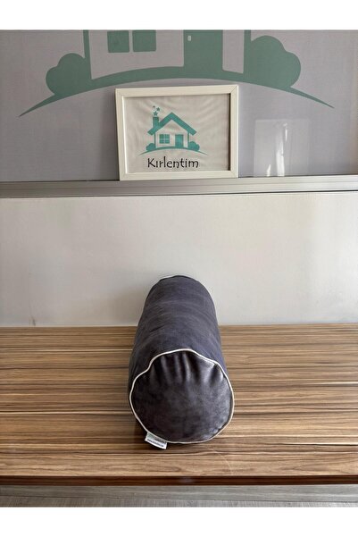 KIRLENTİM Plain Anthracite Velvet Cylinder Stuffed Throw Pillow