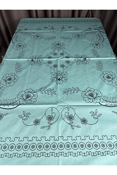 Sobe Hediyelik مفرش طاولة فيروزي مربع مقاس 150x150 - مزين بنمط زهور، أنيق ومتين