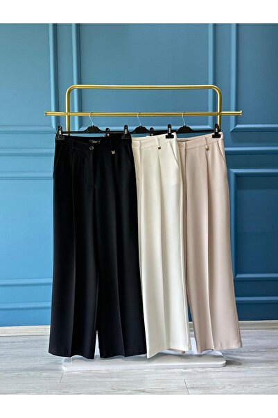 Sentez Yandex Single Pleated Wide Leg Pants 5593 Stone
