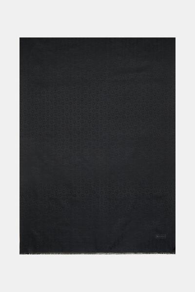 Vakko Cotton Silk Monogram Shawl 41302-Black