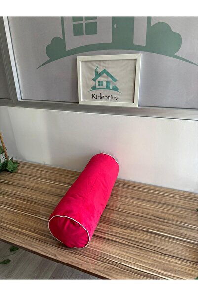 KIRLENTİM Plain Fuchsia Velvet Cylinder Stuffed Throw Pillow
