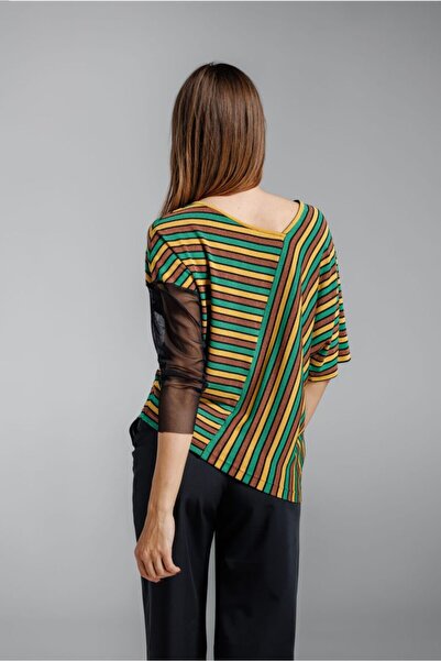 RVL Asymmetrical striped lurex blouse