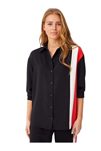 Faik Sönmez U68686 Color Block Buttoned Tunic Black