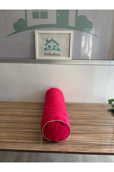 KIRLENTİM Plain Fuchsia Velvet Cylinder Stuffed Throw Pillow