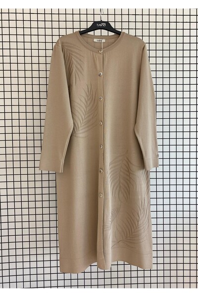 Armine Leaf Patterned Buttoned Knitwear Cardigan - Steel Knit