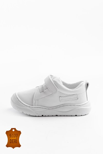 lina step White Genuine Leather Orthopedic Sole Stitched Velcro Unisex Baby First Step Shoes