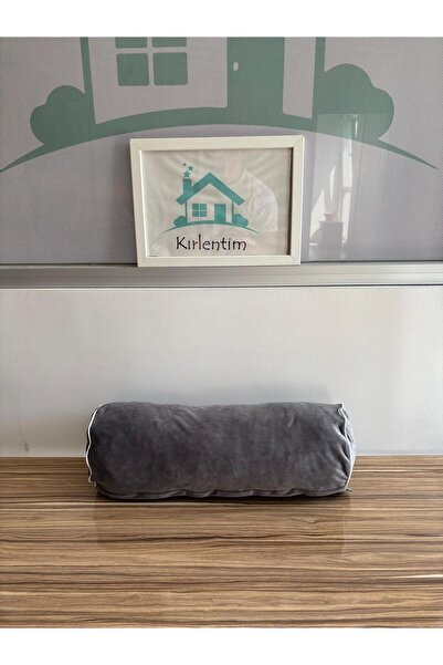 KIRLENTİM Plain Anthracite Velvet Cylinder Stuffed Throw Pillow