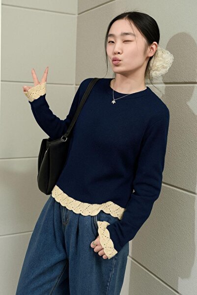 Gülce moda yumuşak dokulu bisiklet yaka triko kazak