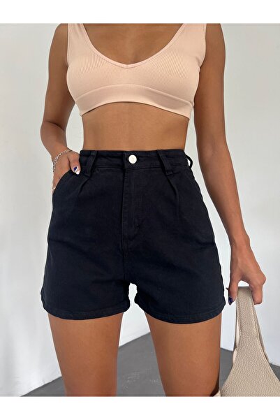 Genel Markalar Çift Cepli Pileli Mini Denim Şort