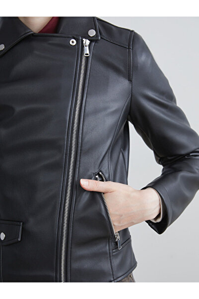 LC Waikiki Biker Yaka Kadın Deri Görünümlü Ceket