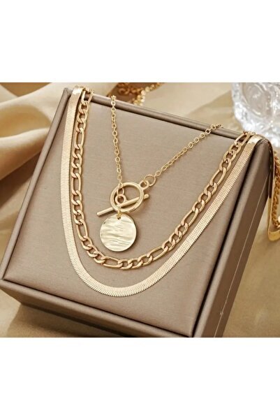 stainless steell gold renk 3 parça lamine yılan kemiği zincirli lariat OT tok...
