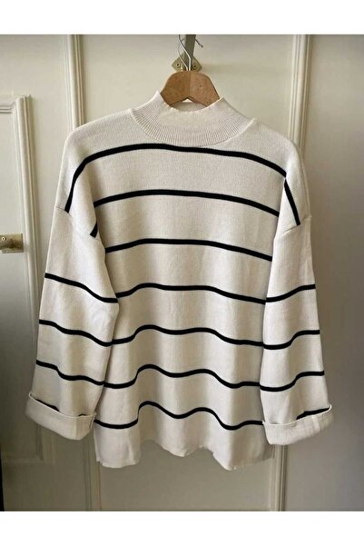 zezecollectıon Women's Black Stand-Up Collar Oversize Model Sweater Tunic