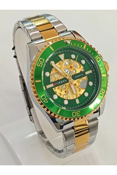 Curren Çelik kordonlu, metalik altın sarılı, çerçevesi döner, su geçirmez, 2 ...