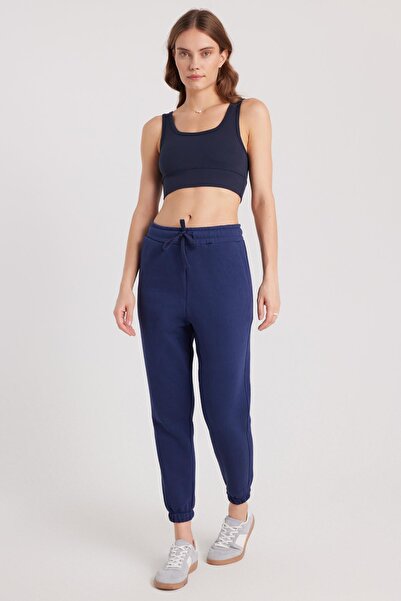 Tudors Kadın Relax Fit Rahat Kesim Şardonlu 3 Cepli Lastikli Jogger Paça Lacivert Eşofman Altı