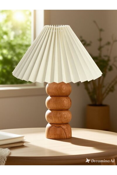 EvLight Ahsena Handmade Wooden Pleated Cream Lampshade