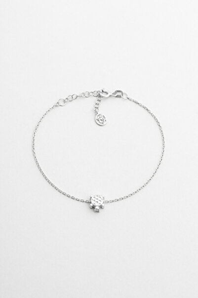 So CHIC... Little Turtle 18 Ayar Beyaz Altın Kaplama 19 Cm Gümüş Bileklik
