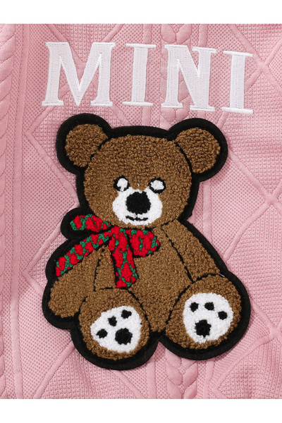 Take Two By Styli Pink Textured Bear Patchwork Sweatshirt and Joggers Set