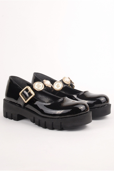 Rıdvan Çelik Girl's Black Patent Leather Casual Ballerinas and School Shoes
