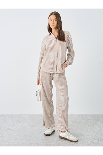 Styli Women Striped Shirt and Pants Co-Ords
