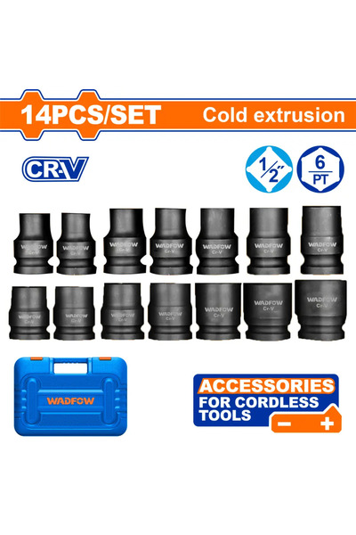 WADFOW طقم حبوب كروم أسود 1/2" — 14 قطعة — WMS4D01