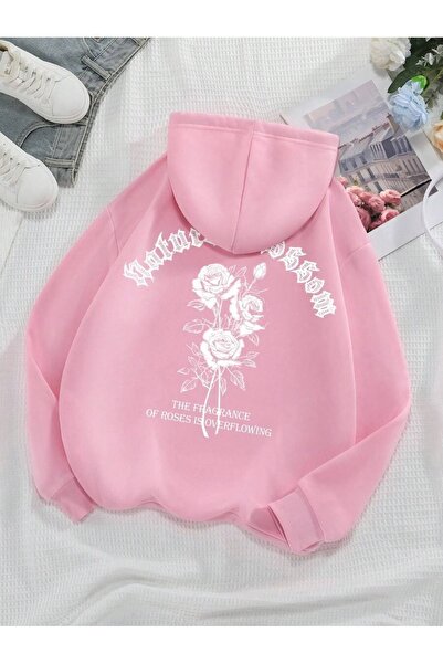 OVER HEAD Unisex majica sa kapuljačom sa tri niti, model Gül Rose Štampano