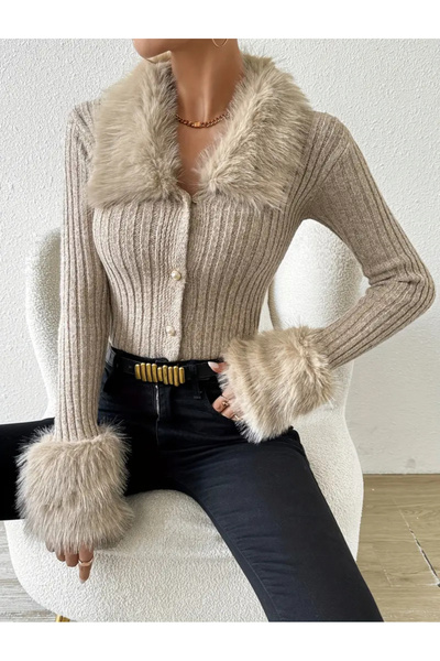 ALİVİONS Kürk Detaylı Önden Düğmeli Triko Hırka