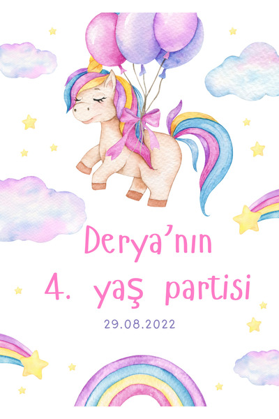 - Kişiye özel fotoğraflı unicorn baskılı branda afiş 120x100 cm