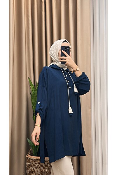 MERVE TESETTÜR Туніка оверсайз з капюшоном і ґудзиками спереду