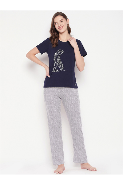 LAZZYCAT By Styli Tiger Print Cotton T-Shirt and Pyjama Set