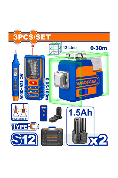 WADFOW طقم ميزان ليزر مع متر ليزر وفاحص جهد – WLDK2902