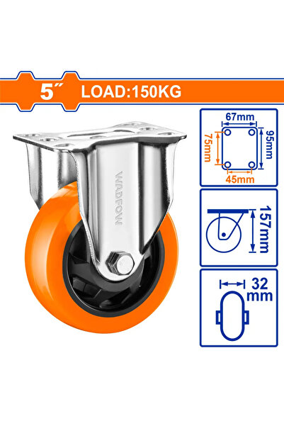 WADFOW عجل عربة صناعي ثابت 125مم (برتقالي) — WJL2351