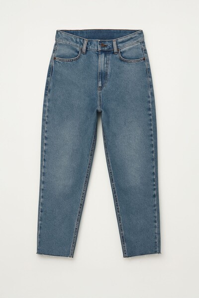 Bluewhite Women's High Waist Mom Fit Leg Detailed Jean Trousers