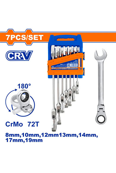 WADFOW طقم مفتاح مشترك أوتوماتيك 7 قطع (6–22مم) رأس متحرك WSP5207