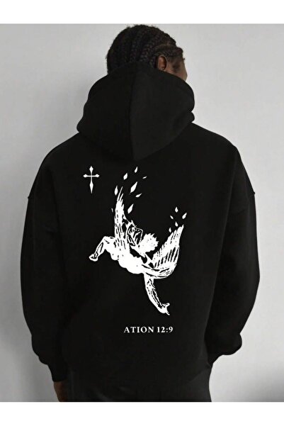 OVER HEAD Hanorac pentru bărbați Crown Flying Angel cu imprimeu cu 3 fire