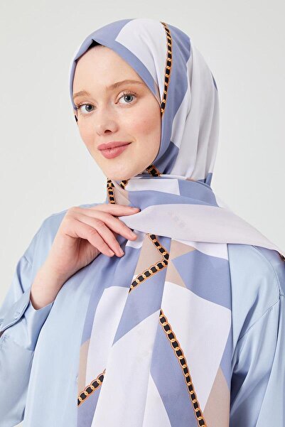 Levidor Mavi Halka Desen Violet Medine İpeği Şal