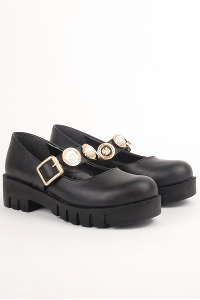 Rıdvan Çelik Girl's Black Leather Casual Ballerinas and School Shoes