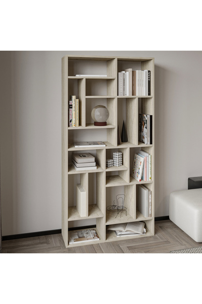 İNARCH DİZAYN Nicola Kitaplık – 18 Raflı, Modern Kütüphane Traverten