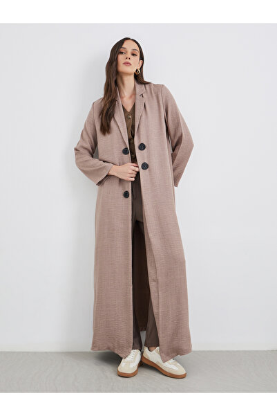 Styli Pink Front Open Striped Panel Abaya