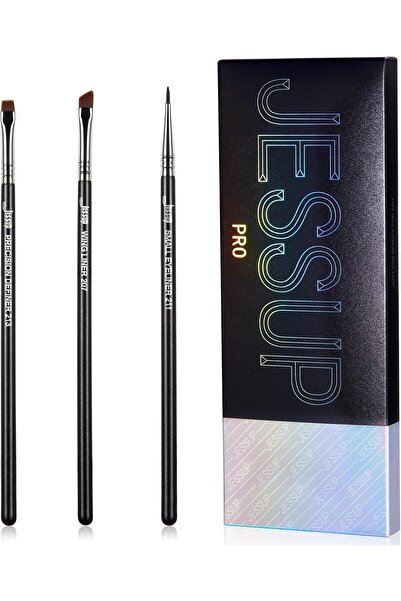 Jessup مجموعة فرش تحديد العيون T346 - 3 فرش دقيقة لتحديد العيون (مائلة، مسطحة، ذات رأس رفيع) - أسود